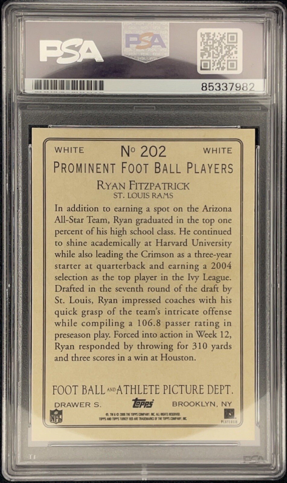 Ryan Fitzpatrick Signed 2005 Topps Turkey Red RC White #202 PSA/DNA Autographed