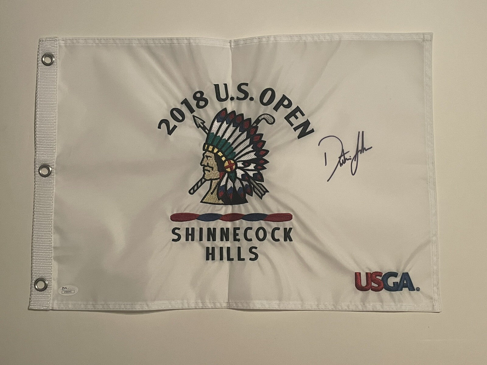 Dustin Johnson Signed 2018 U.S. Open Pin Flag JSA Autographed Shinnecock Hills
