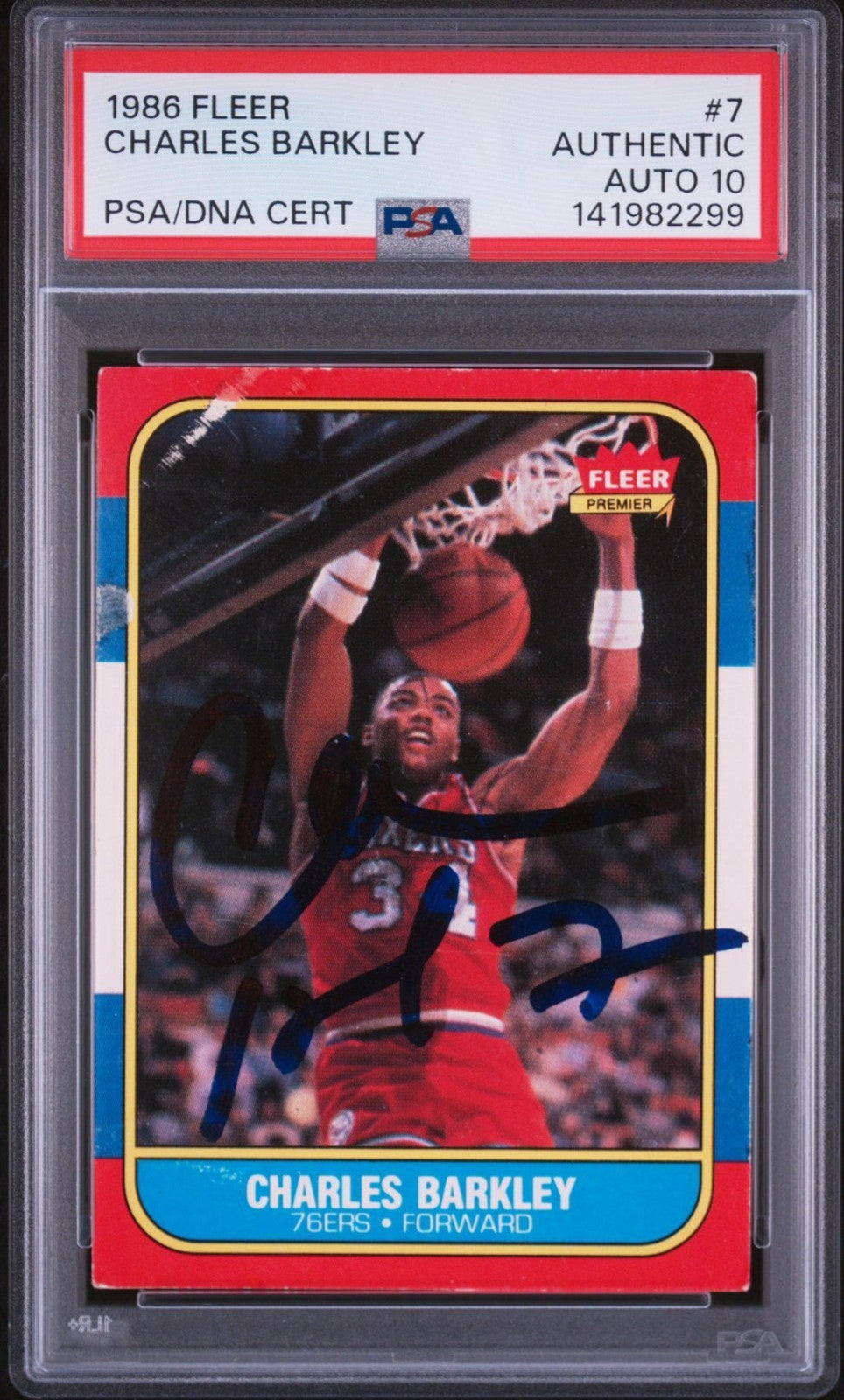 Charles Barkley Signed 1986 Fleer PSA/DNA Auto 10 #7 Sixers Rookie Card