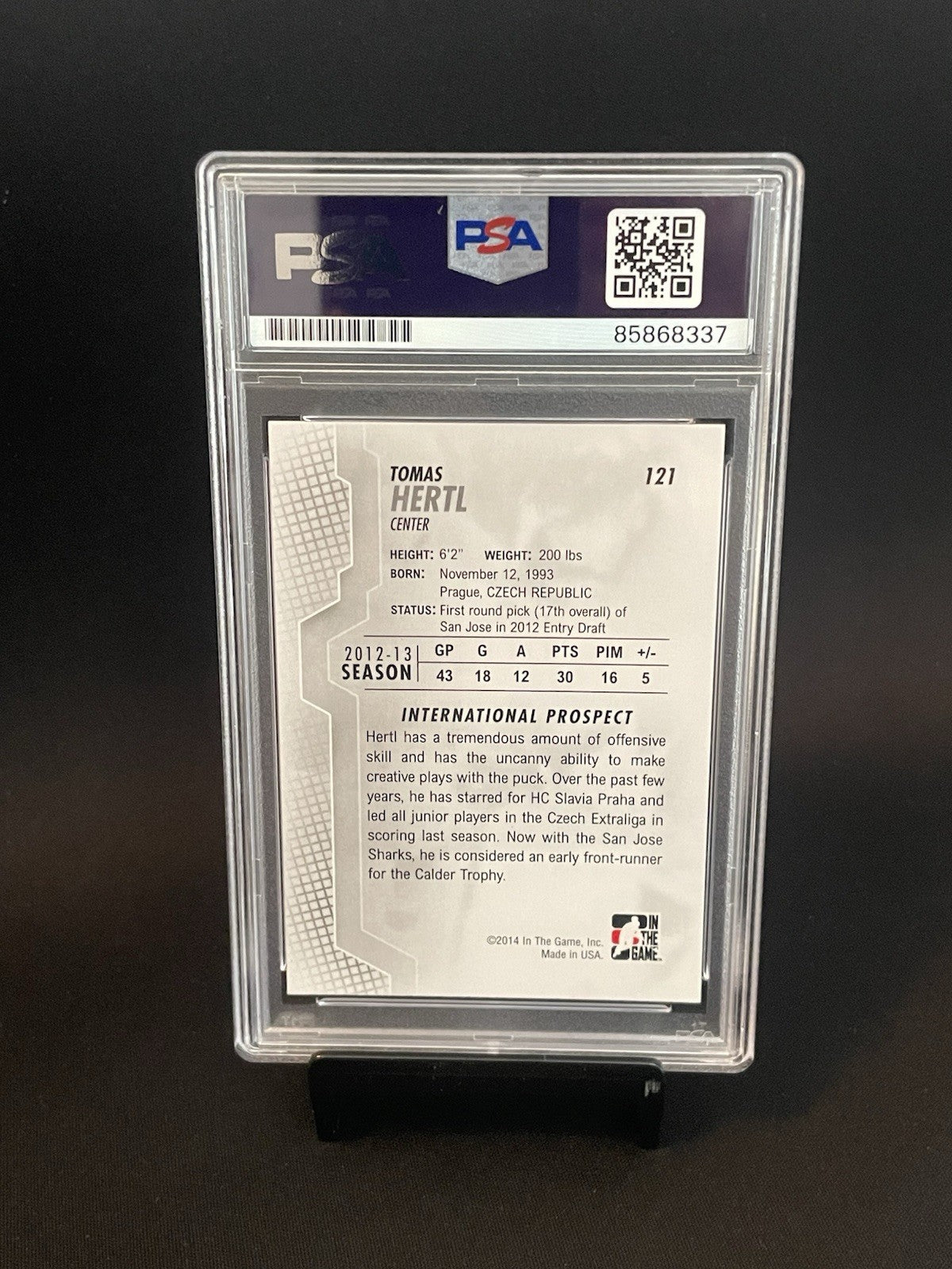 Tomas Hertl Signed 2014 In The Game Heroes And Prospects Card PSA Auto 10 #121