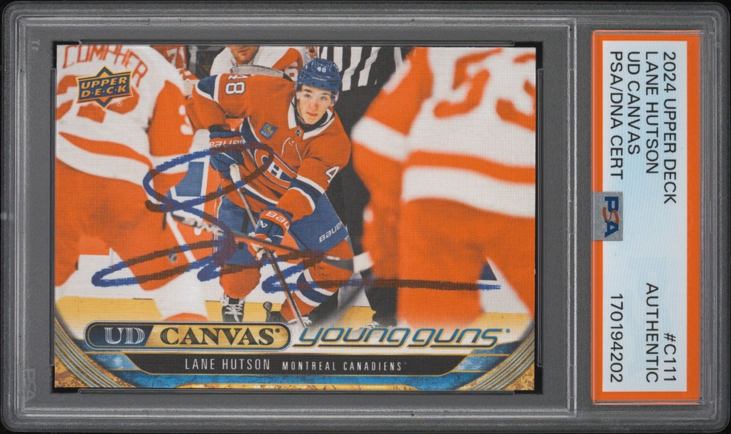 Lane Hutson Signed 2024 UD Canvas Young Guns PSA/DNA Rookie Auto #C111