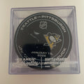 Sidney Crosby 1400th Game Warm Up Used Puck Pittsburgh Penguins Kraken COA