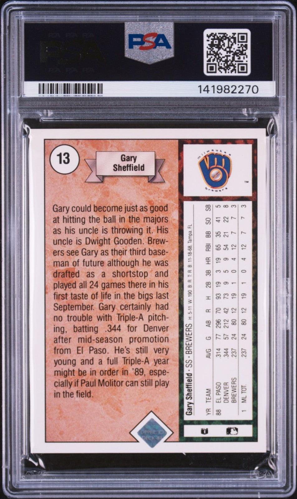 Gary Sheffield Signed 1989 Upper Deck Star Rookie Card #13 PSA/DNA Auto 10