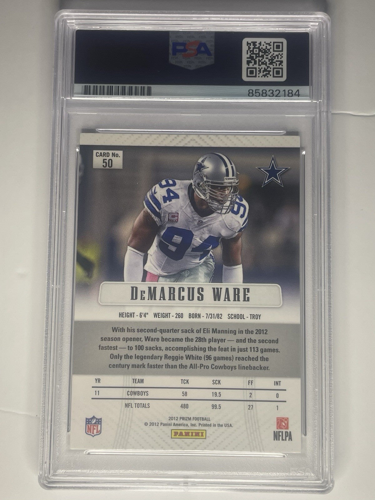 Demarcus Ware Signed 2012 Panini Prizm PSA/DNA Auto #50 Autographed Cowboys