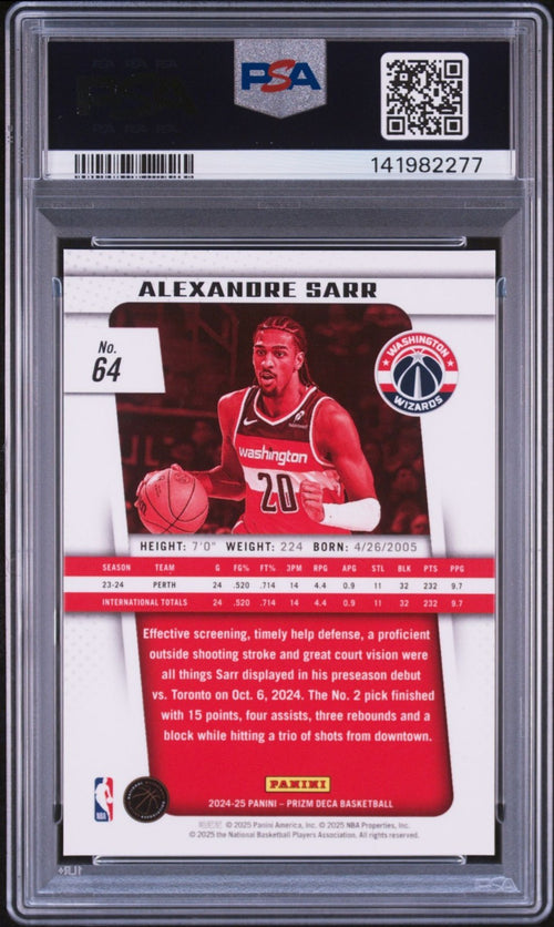 Alexandre Sarr Signed 2024 Prizm Deca PSA/DNA Auto 10 #64