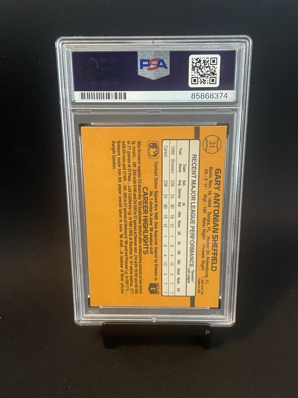 Gary Sheffield Signed 1989 Leaf Donruss Rated Rookie Card #31 PSA/DNA Auto 10