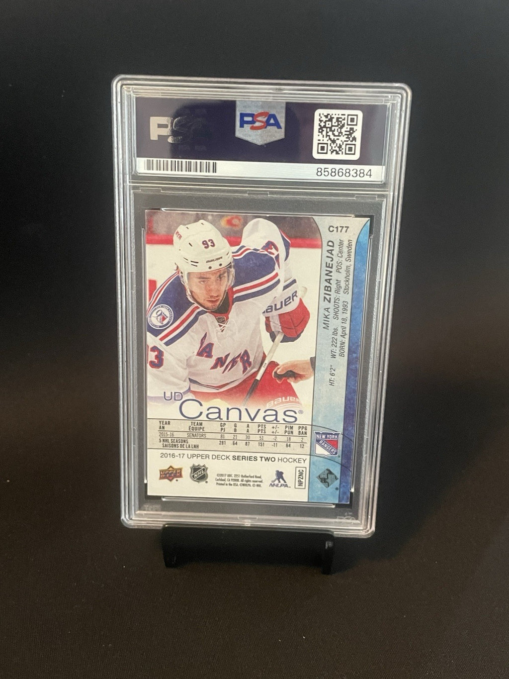 Mika Zibanejad Signed 2016 UD Canvas PSA/DNA #C177 Autographed New York Rangers