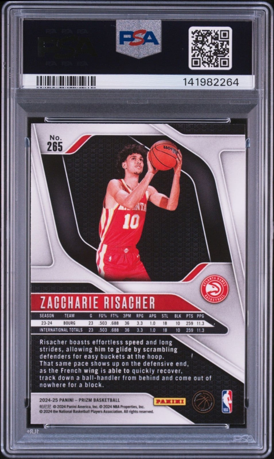 Zaccharie Risacher Signed 2024 Prizm PSA/DNA Auto 10 #265