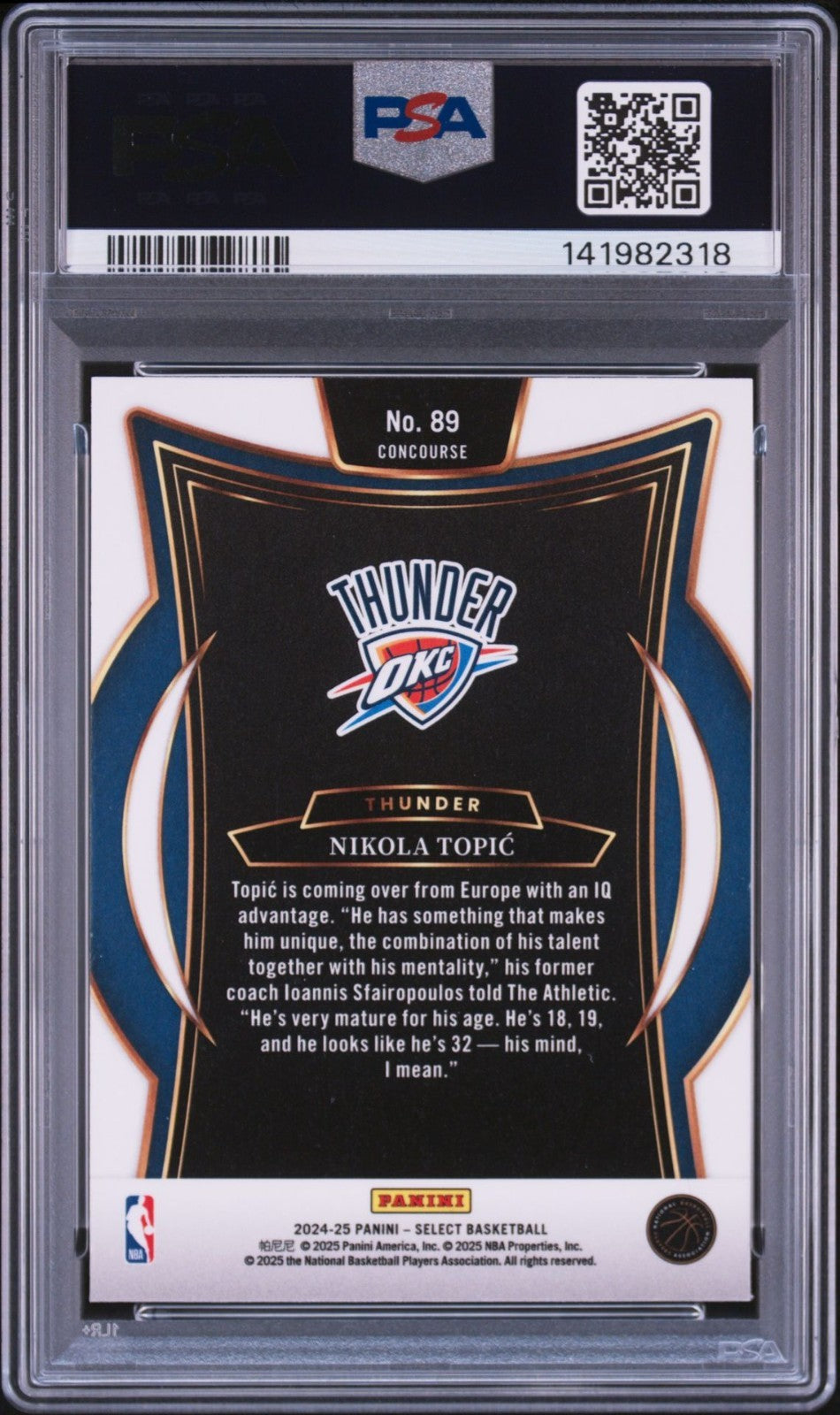 Nikola Topic Signed 2024 Select Blue Concourse PSA Auto 10 Rookie RC #89